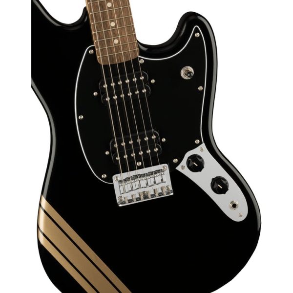 Fender Squier FSR Bullet Mustang HH Electric Guitar - Black w/ Gold Competition Stripes detail image 8