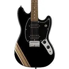 Fender Squier FSR Bullet Mustang HH Electric Guitar - Black w/ Gold Competition Stripes product image