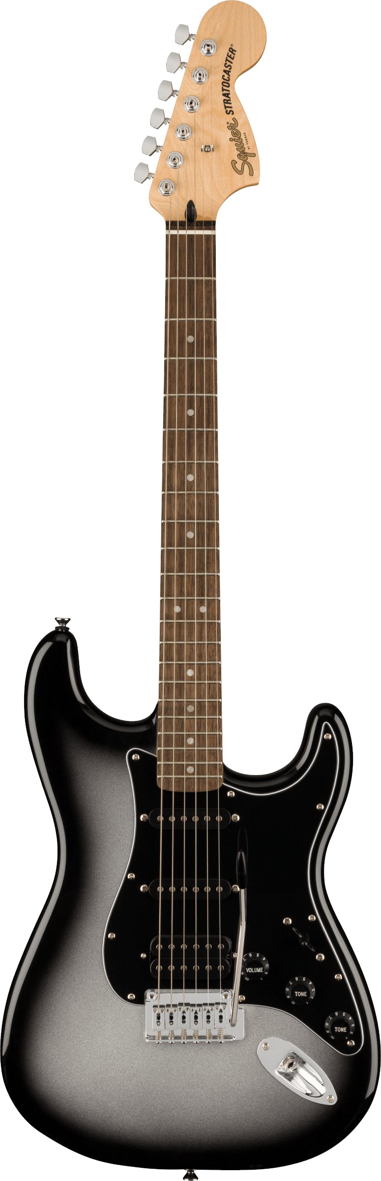 Fender Squier FSR Affinity Series Stratocaster HSS, Laurel Fingerboard, Black Pickguard, Silverburst detail image 2