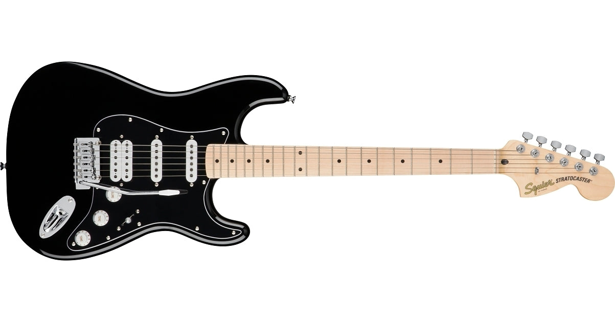 Fender Squier FSR Affinity Series Stratocaster HSS, Maple Fingerboard, Black Pickguard - Black detail image 2