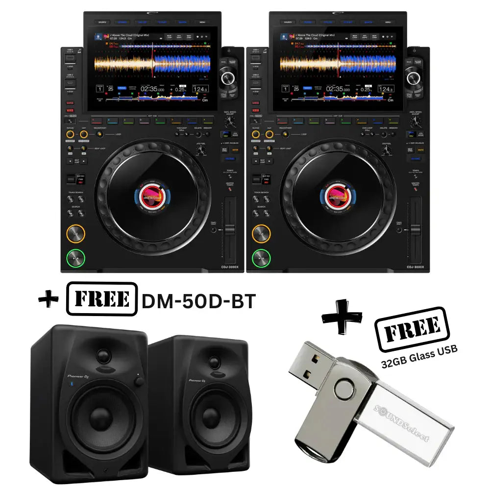 Alpha Theta DJ Professional Bundle — Alpha Theta CDJ 3000X Pair + Pioneer HDJ Headphones