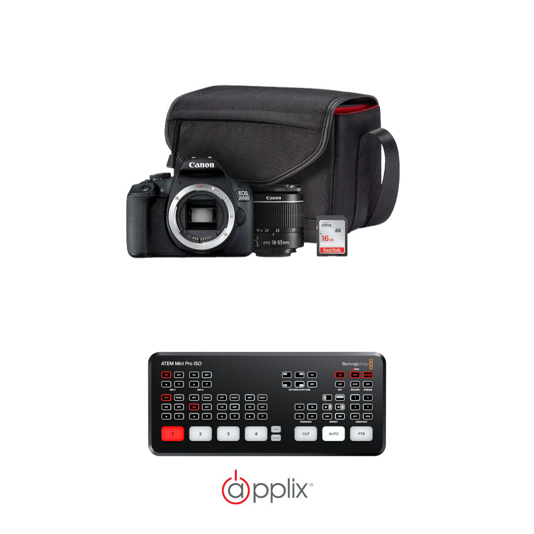Canon EOS 2000D DSLR Priceless Moments Starter Bundle & Blackmagic Atem Mini Pro product image