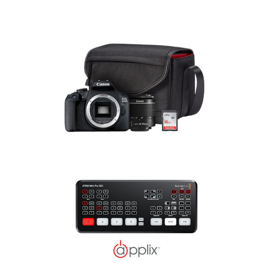 Canon EOS 2000D DSLR Priceless Moments Starter Bundle & Blackmagic Atem Mini Pro product image