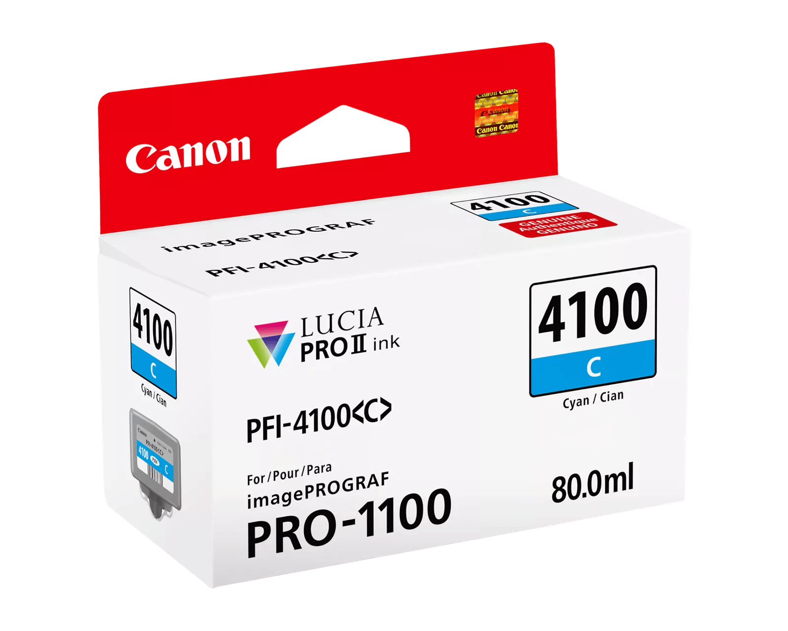 Canon PFI-4100 Cyan Pigment Ink Tank (80mL) [for Prograf Pro 1100 Printer] product image 2