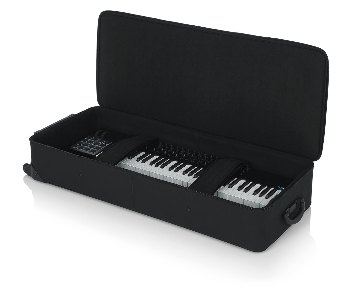Gator GK-61 lightweight keyboard case open with keyboard inside