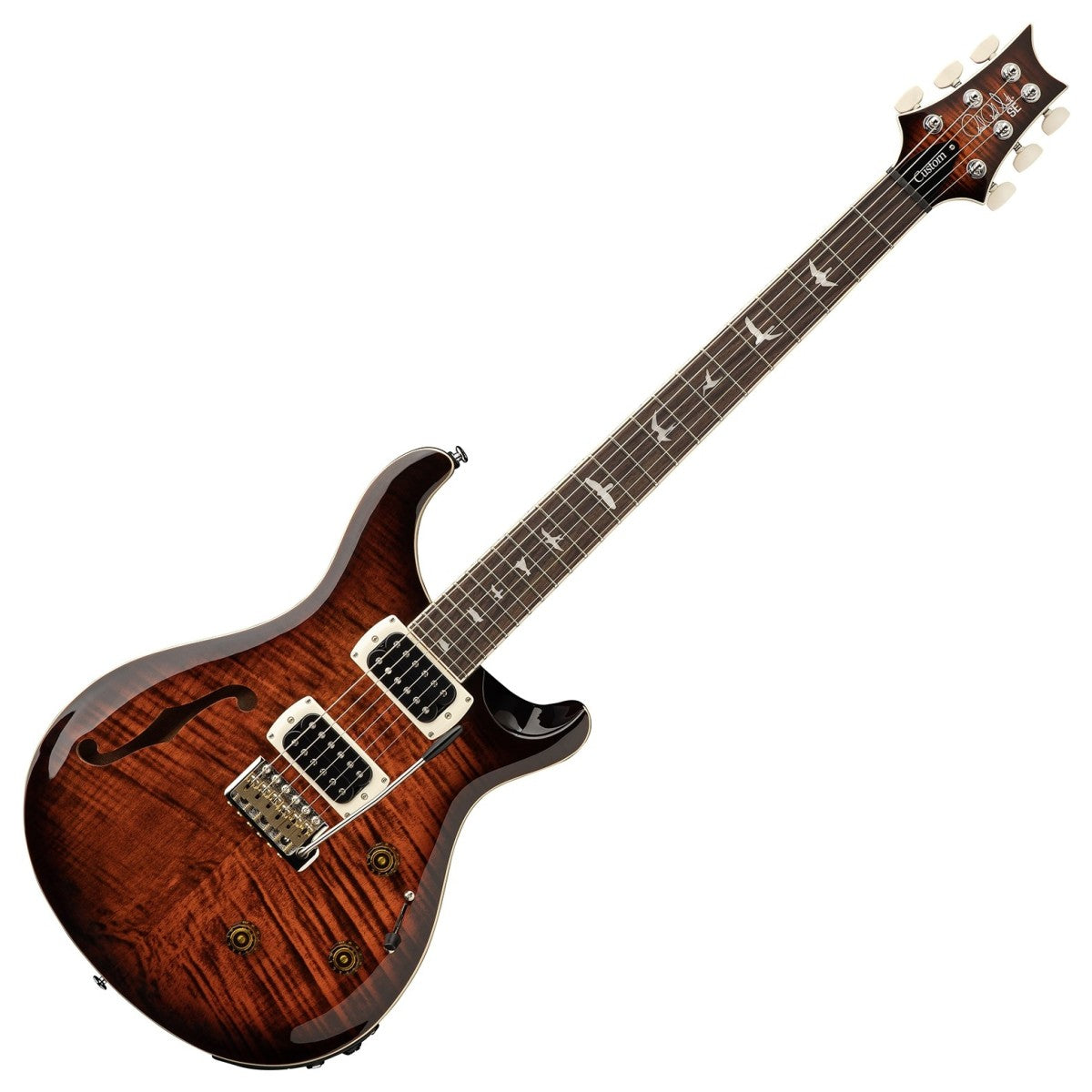 PRS SE Custom 24 Semi-Hollow Piezo Electric Guitar - Orange Tiger Smokeburst detail image 2