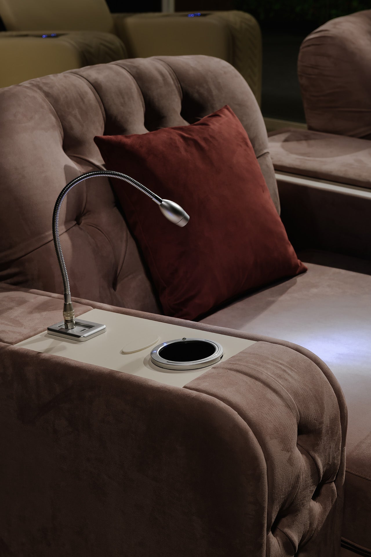 Vismara Chest Home Cinema Chair — fully reclined viewing position