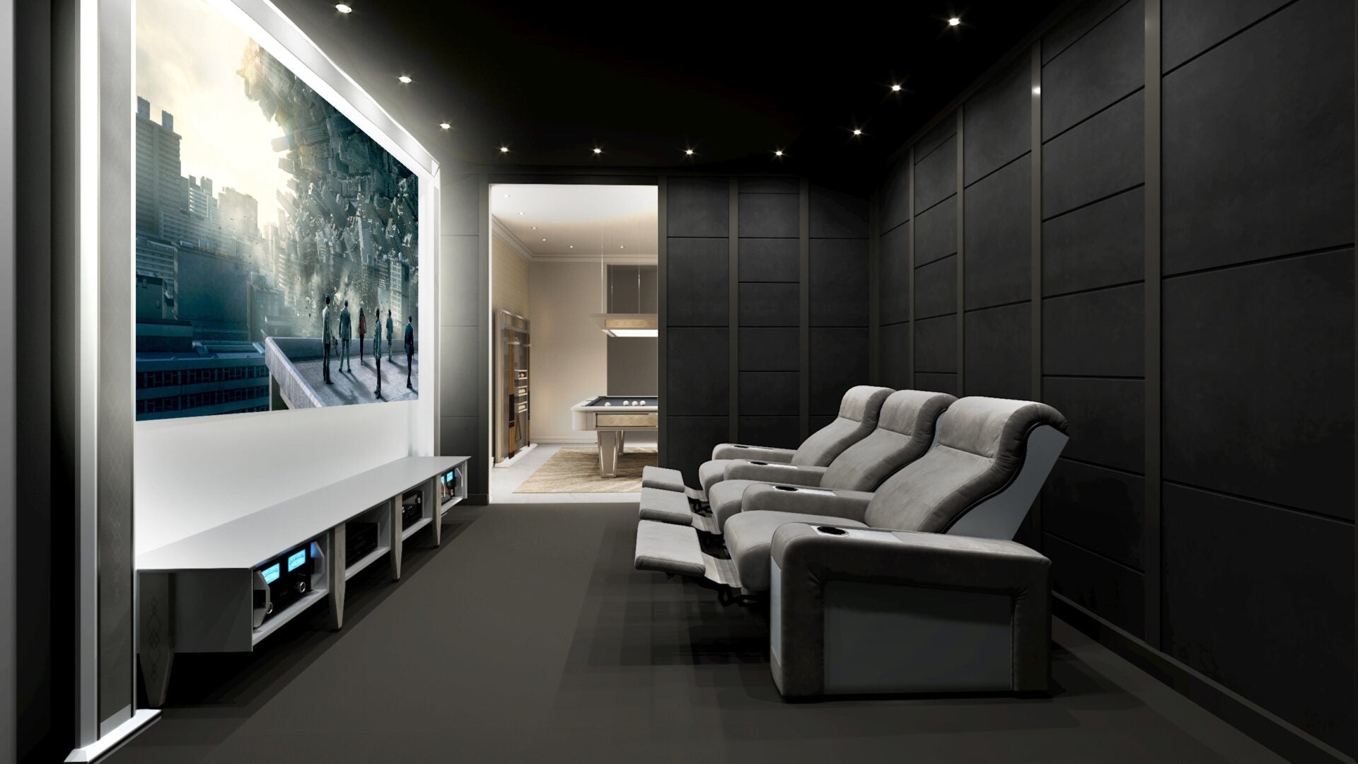 Vismara Luxor Home Cinema Chair — detail of bold lacquered frame and quilted upholstery