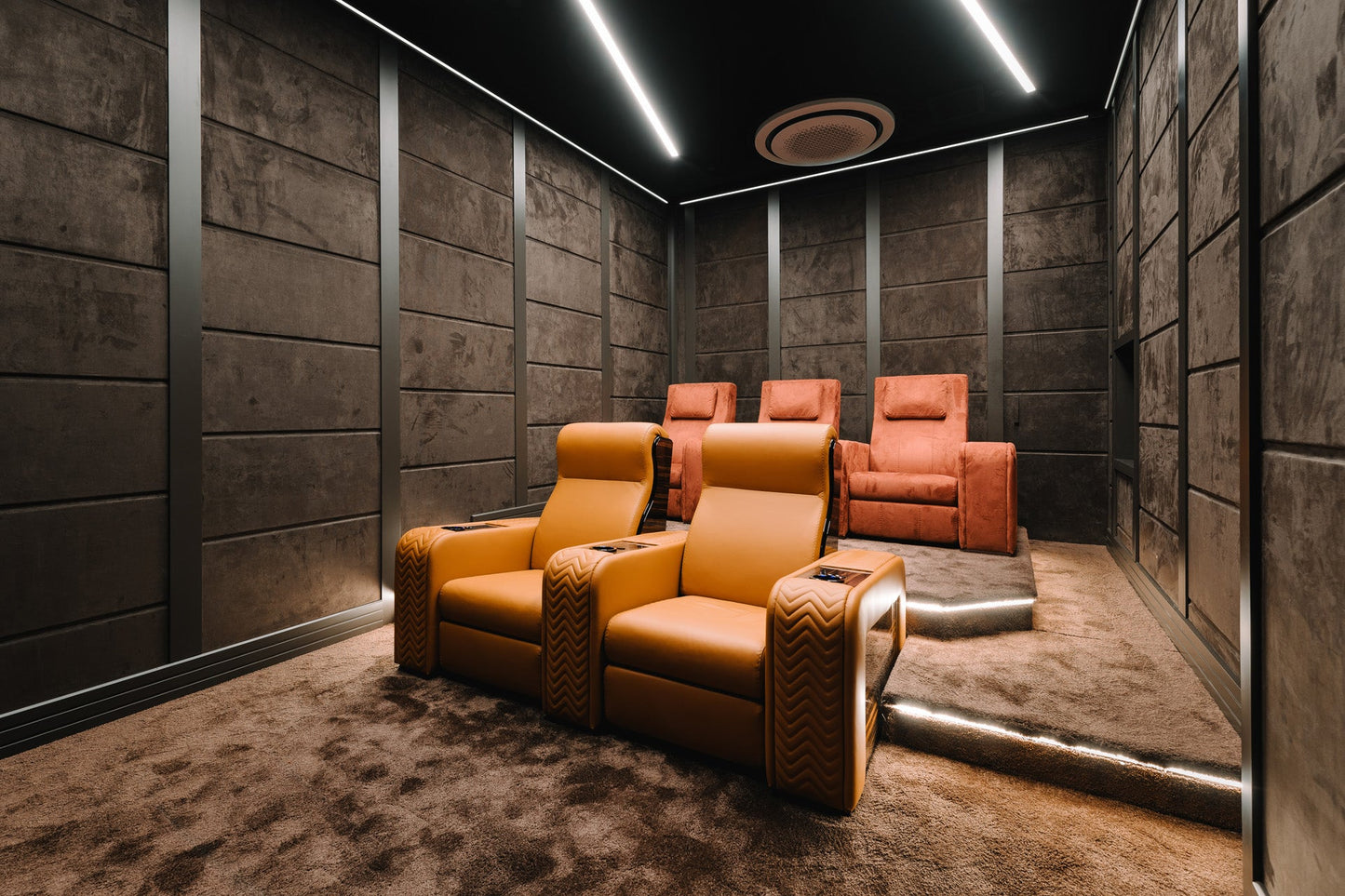 Vismara Onassis Home Cinema Chair — rear view showing Makassar ebony seatback