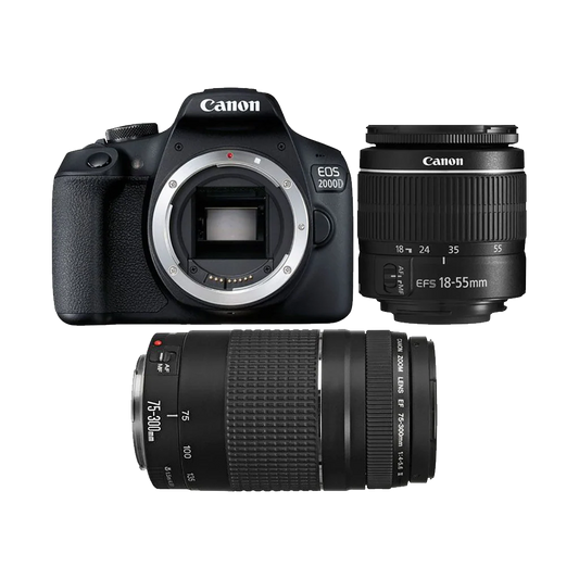 Canon EOS 2000D DSLR with EF-S 18-55mm III DC & EF 75-300mm f/4-5.6 III Lens