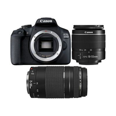 Canon EOS 2000D DSLR with EF-S 18-55mm III DC & EF 75-300mm f/4-5.6 III Lens