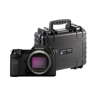 Fujifilm GFX 100S Medium Format Mirrorless Camera with B&W International Type 3000 Outdoor Hard Case with Dividers (Black)
