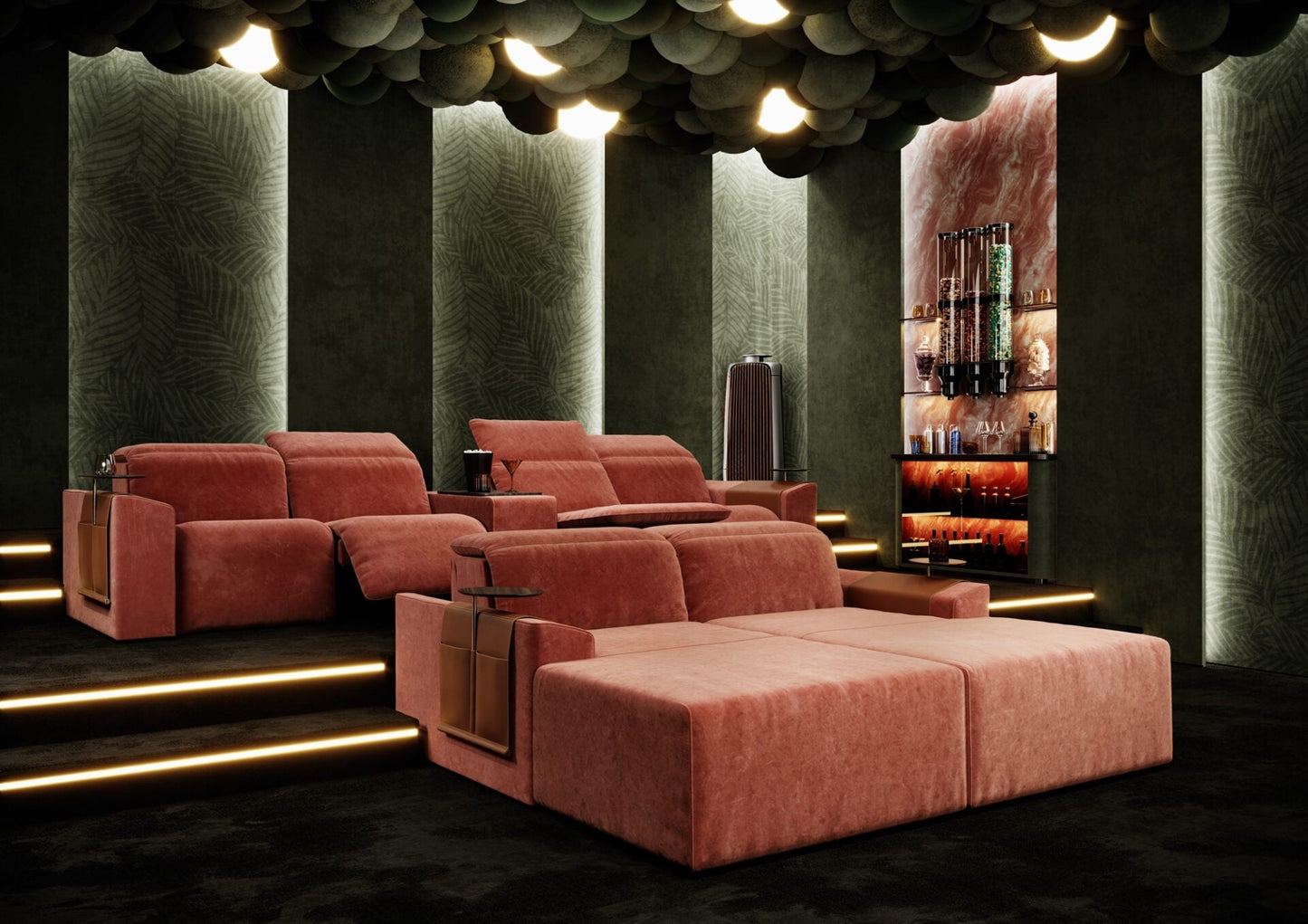 Vismara Kubrik reclining sofa — corner configuration in media room