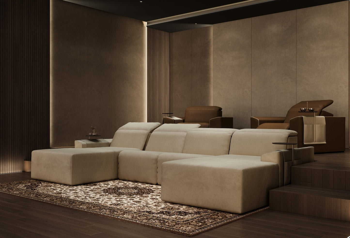 Vismara Kubrik reclining sofa — detail of arm and side caddy