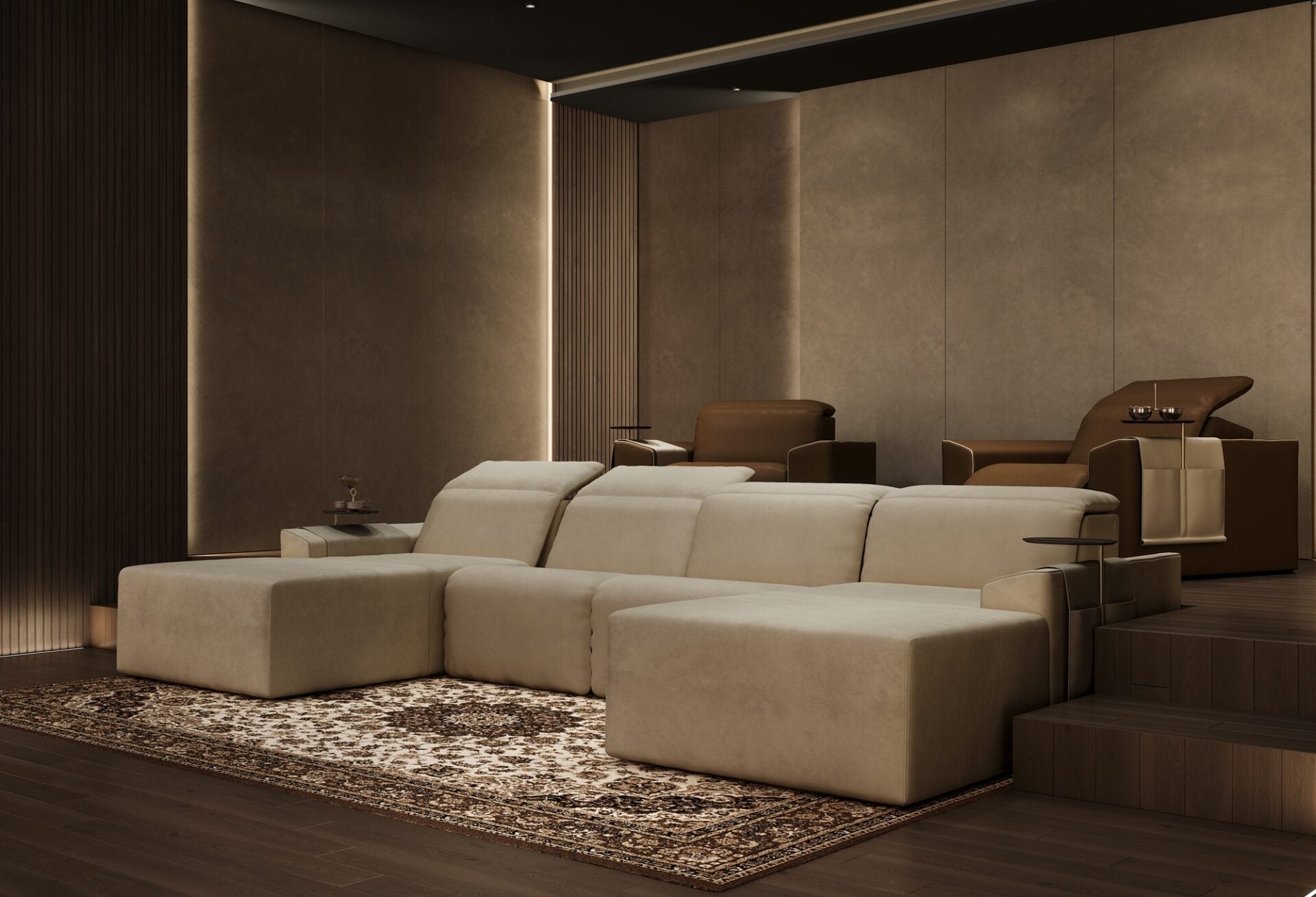 Vismara Kubrik reclining sofa — detail of arm and side caddy