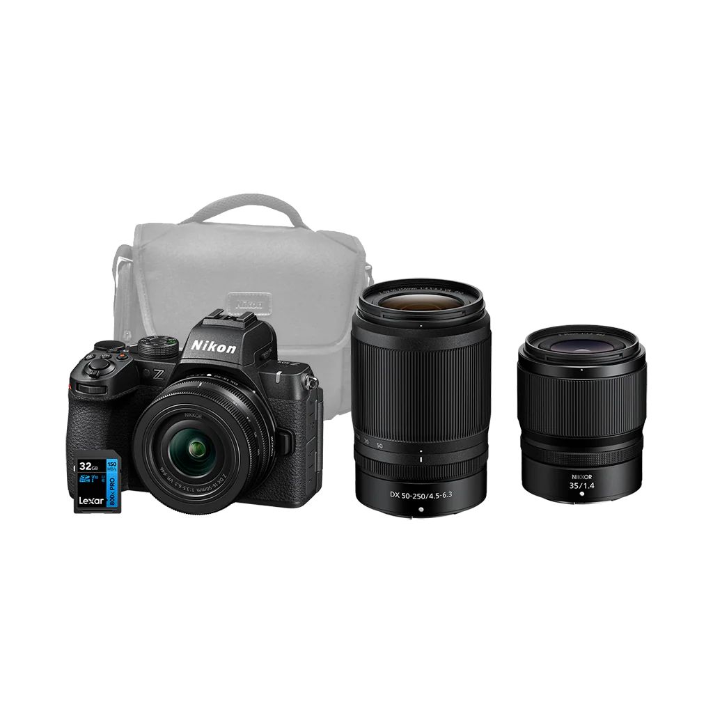 Nikon Z50 II Mirrorless Digital Camera with 16-50 + 50-250 and 35mm Lenses + Bag and Card