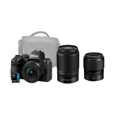 Nikon Z50 II Mirrorless Digital Camera with 16-50 + 50-250 and 35mm Lenses + Bag and Card
