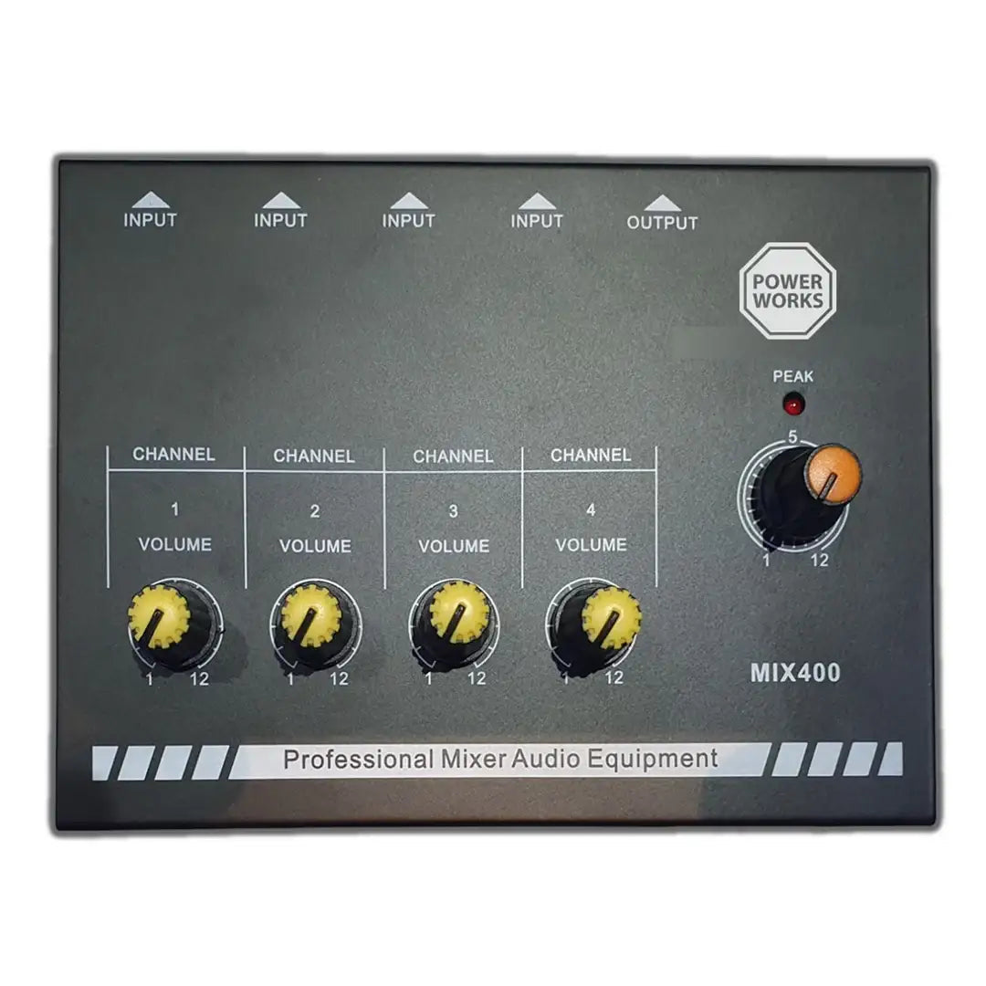 POWERWORKS PW-MIX400 4-channel Mini Audio Mixer - POWERWORKS - VisionSounds South Africa