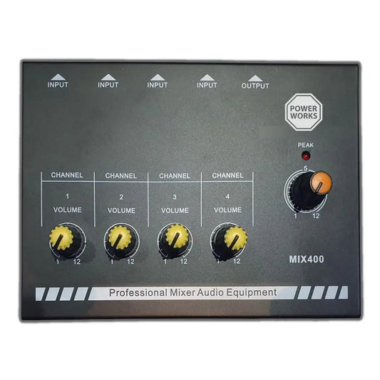 POWERWORKS PW-MIX400 4-channel Mini Audio Mixer - POWERWORKS - VisionSounds South Africa